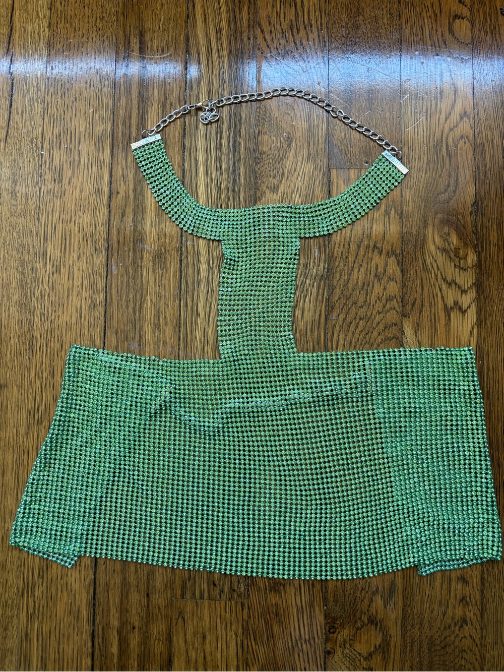 Green Rhinestone Chainmail Halter Crop Top